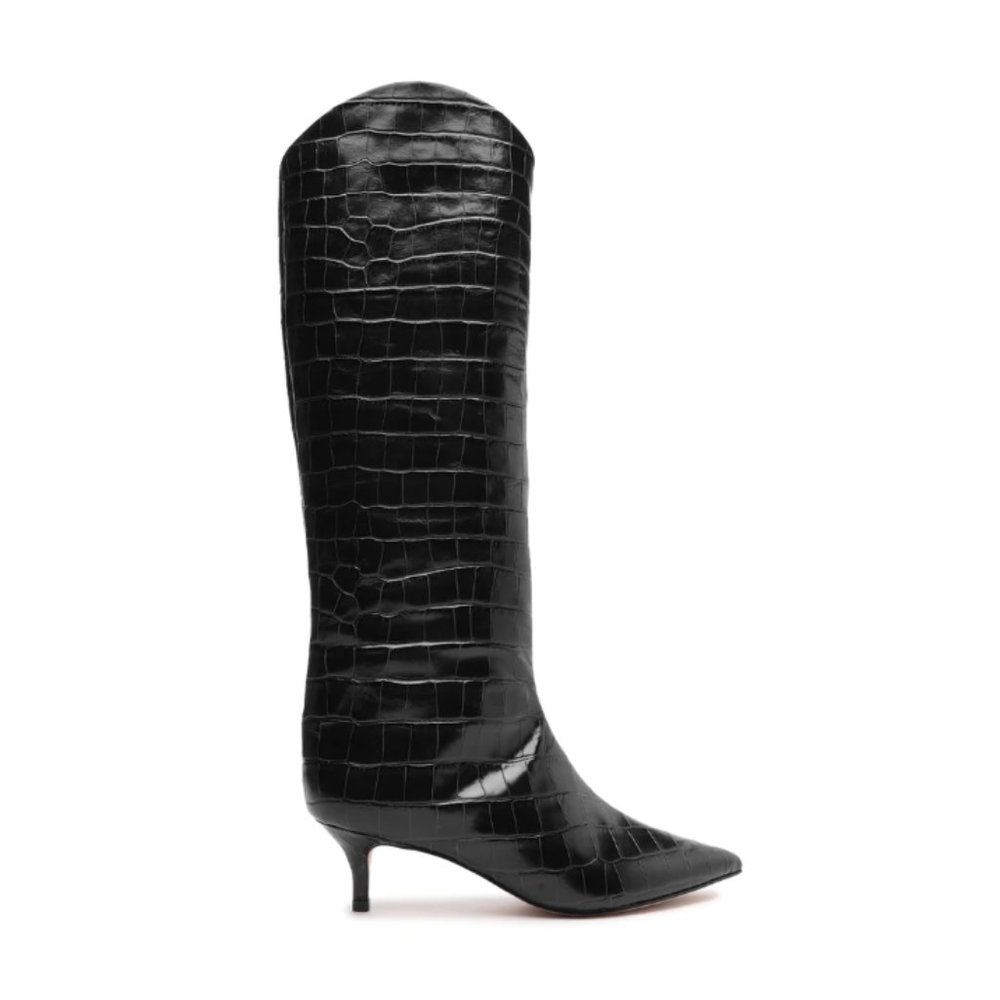 Schutz Black Crocodile Leather Boot - Size 8